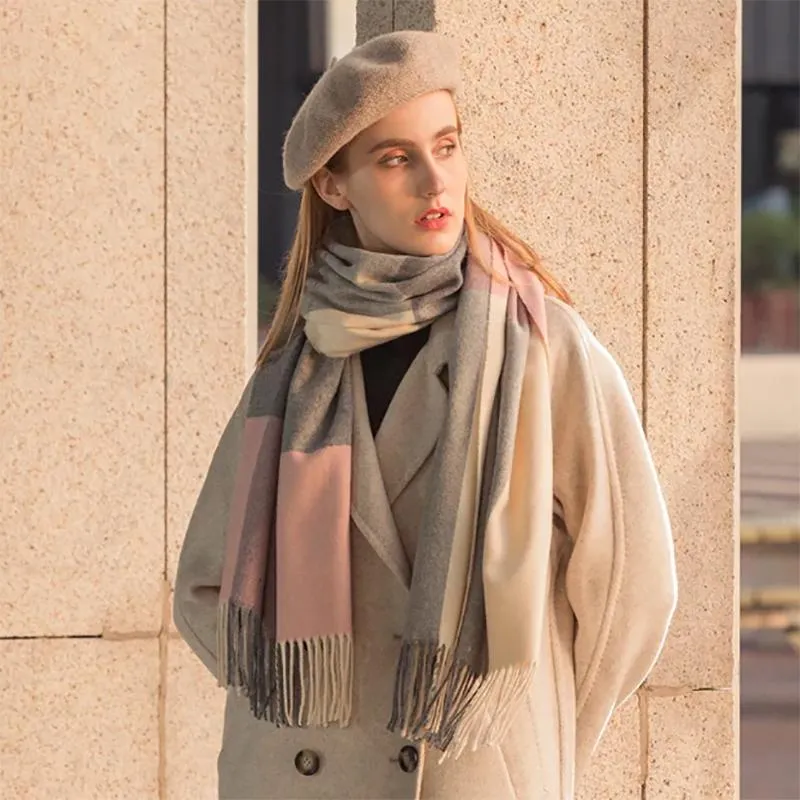 Wool Scarf Women Winter Style Korean Wild Plaid Shawl Cute Cashmere Womens Bib