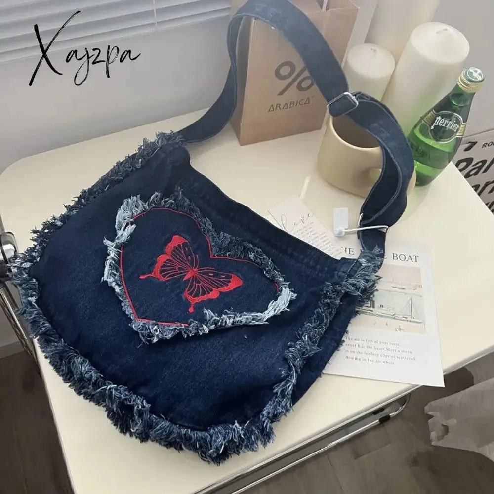 Xajzpa - Denim Fashion Large Capacity Japanese Harajuku Messenger Bags Shoulder Bags Commuter Bags Coin Purses Fashion Handbags Satchels