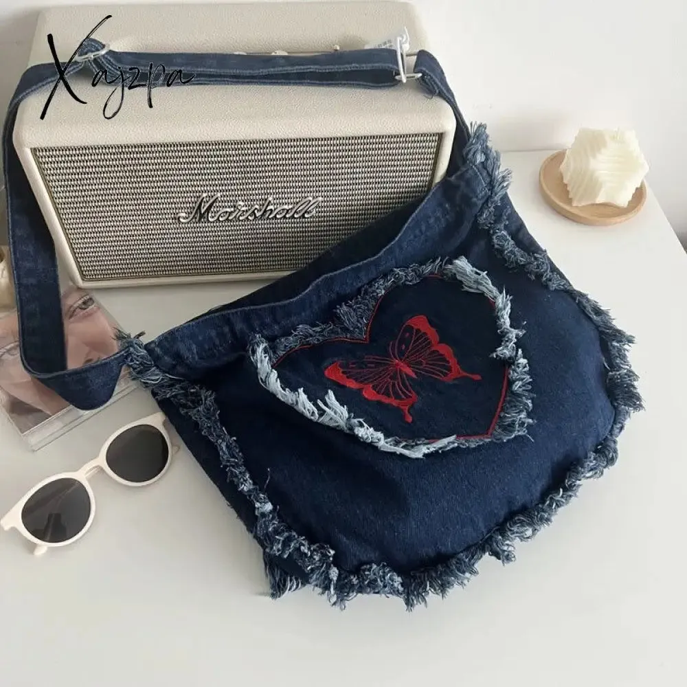 Xajzpa - Denim Fashion Large Capacity Japanese Harajuku Messenger Bags Shoulder Bags Commuter Bags Coin Purses Fashion Handbags Satchels