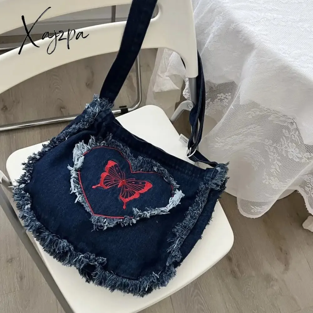 Xajzpa - Denim Fashion Large Capacity Japanese Harajuku Messenger Bags Shoulder Bags Commuter Bags Coin Purses Fashion Handbags Satchels
