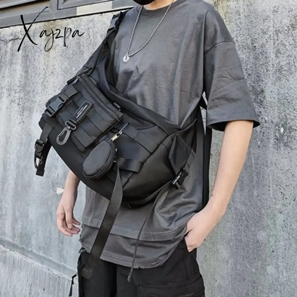 Xajzpa - Functional style Shoulder Black Crossbody Messenger Tote Bags For Men Women's Hip Hop Techwear Satchel Waist Goth Postman
