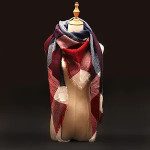 Za Winter Scarf Tartan Plaid Cashmere Scarf Pashmina Blanket Scarf Luxury Women's Scarves and Wraps