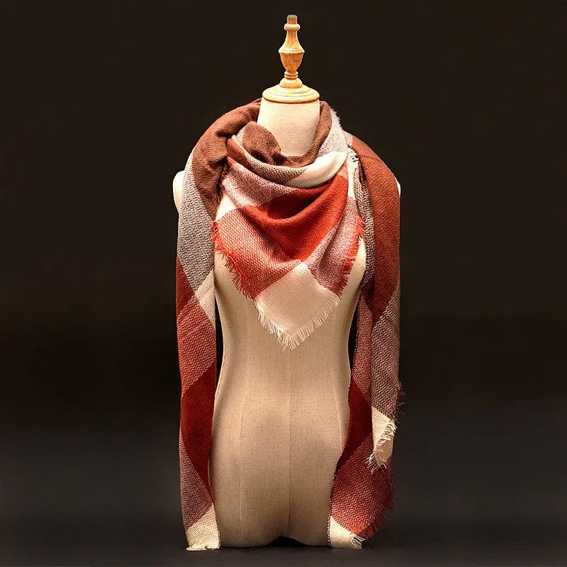 Za Winter Scarf Tartan Plaid Cashmere Scarf Pashmina Blanket Scarf Luxury Women's Scarves and Wraps